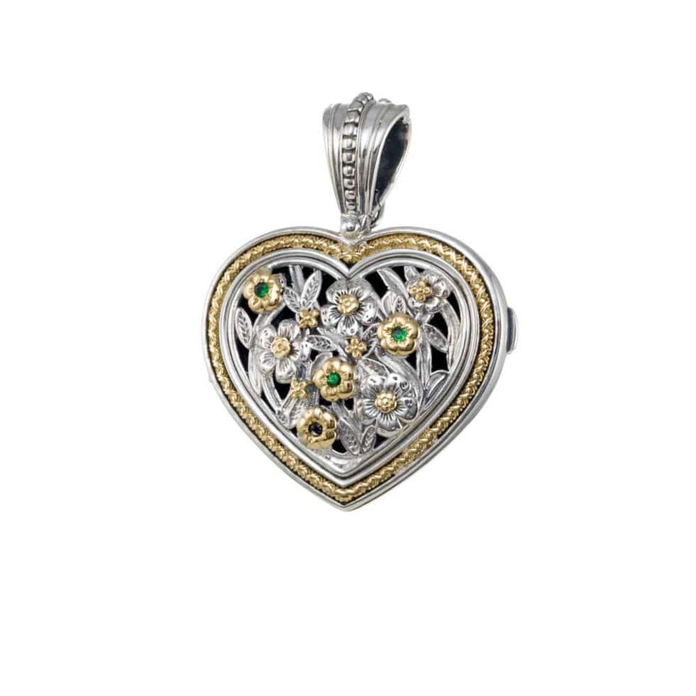 Harmony big Heart locket in 18K Gold and Sterling Silver with Gemstones