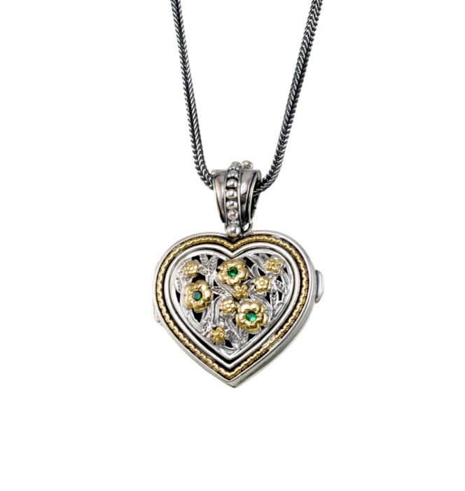 Harmony Heart locket in 18K Gold and Sterling Silver with Gemstones