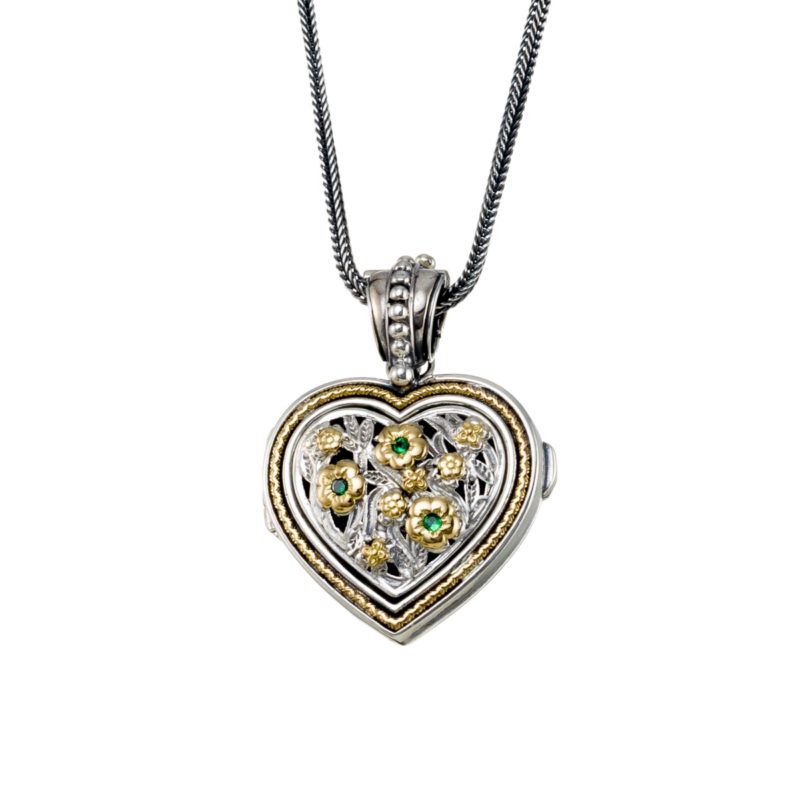 Harmony Heart locket in 18K Gold and Sterling Silver with Gemstones