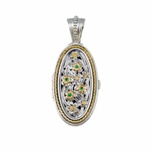 Harmony Oval locket in 18K Gold and Sterling Silver with Gemstones