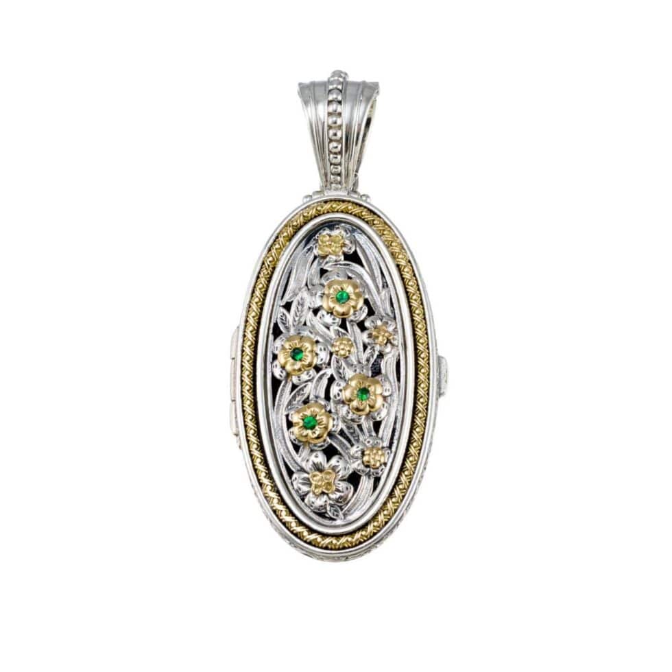 Harmony Oval locket in 18K Gold and Sterling Silver with Gemstones