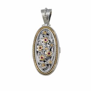 Harmony Oval locket in 18K Gold and Sterling Silver with Gemstones - Image 2
