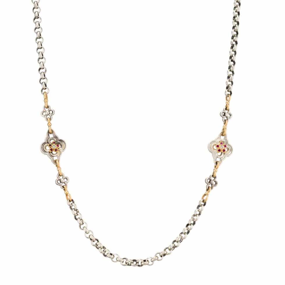 Necklace in 18K Gold & Sterling Silver with precious stones