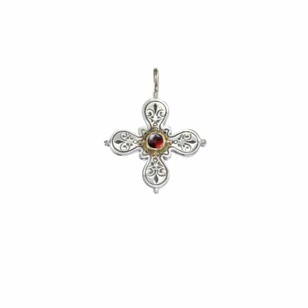 Byzantine Cross in 18K Gold and Sterling Silver with semi precious stone