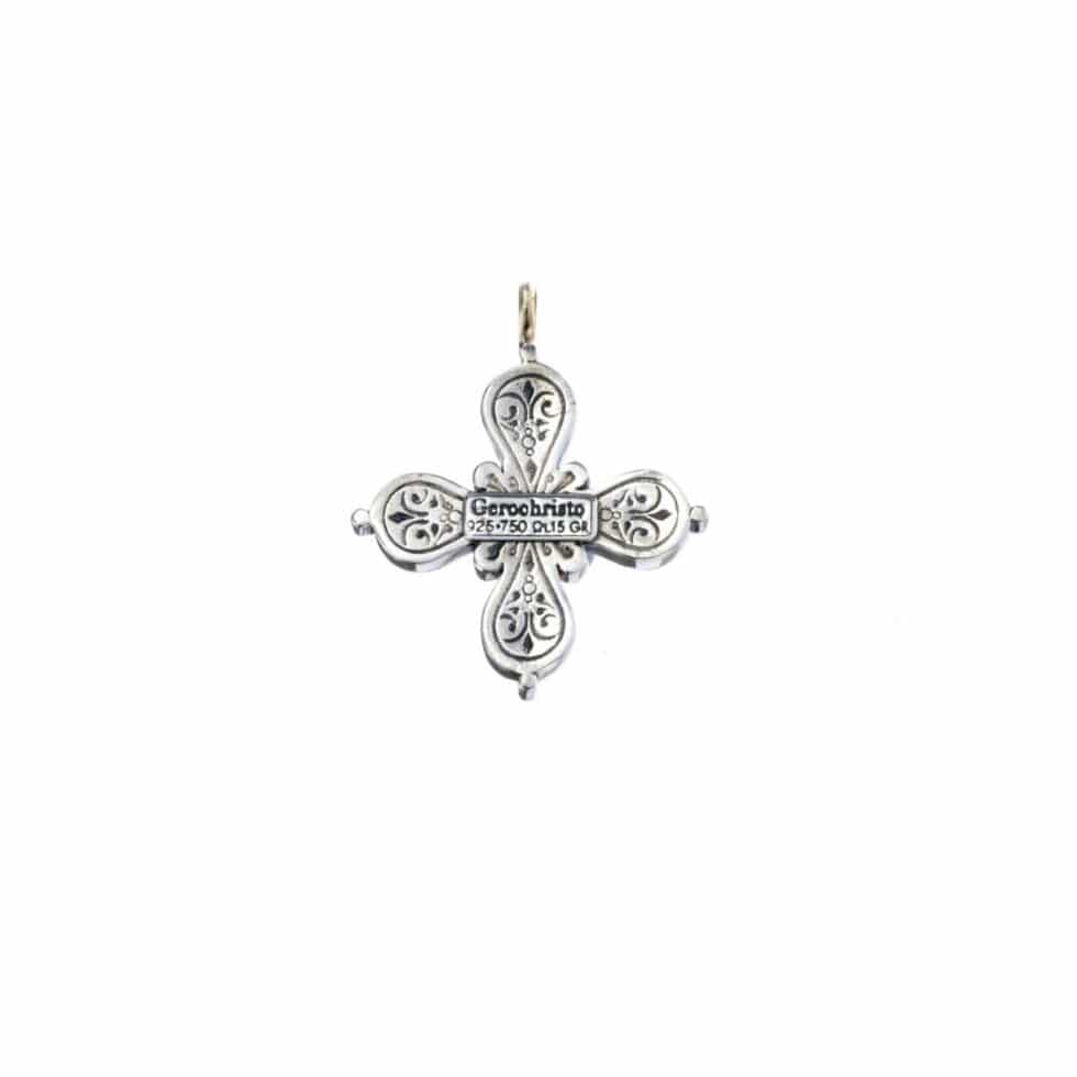 Byzantine Cross in 18K Gold and Sterling Silver with semi precious stone