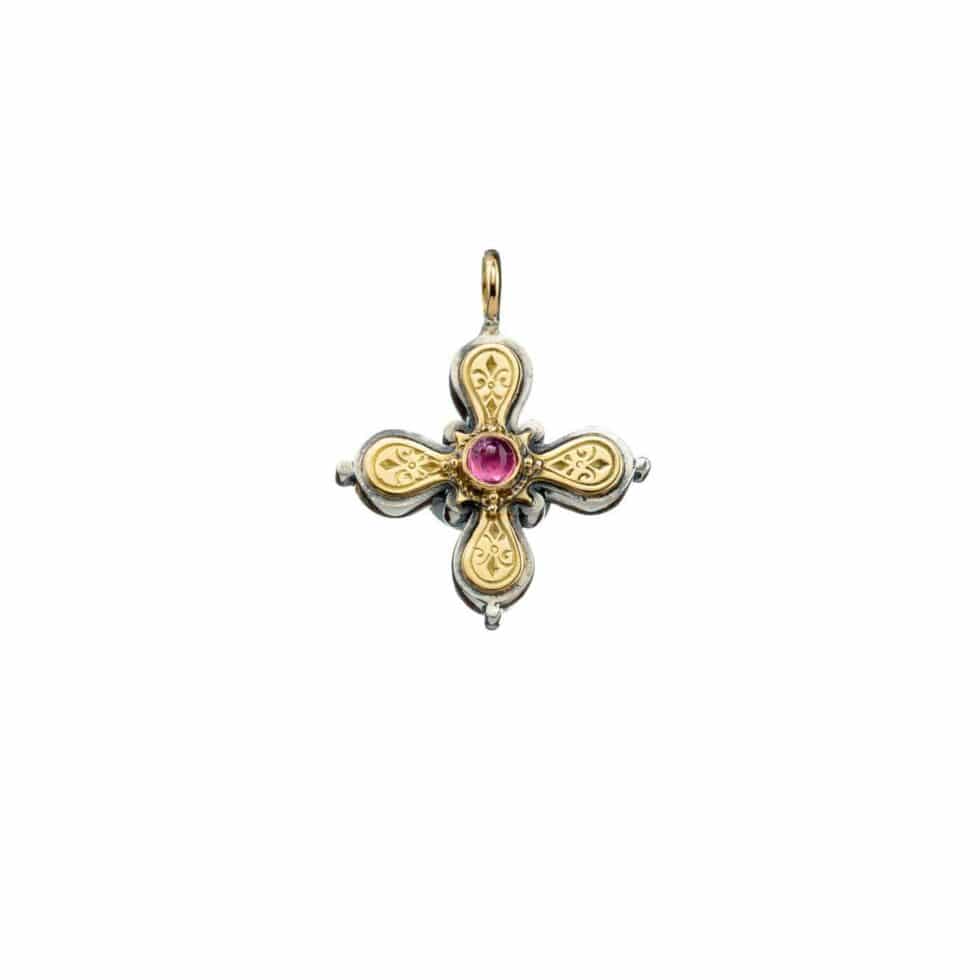 Byzantine Cross in 18K Gold and Sterling Silver with Semi Precious Stone