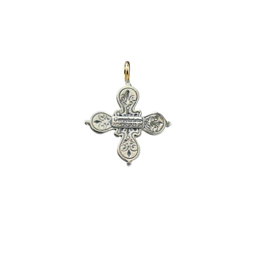 Byzantine Cross in 18K Gold and Sterling Silver with Semi Precious Stone