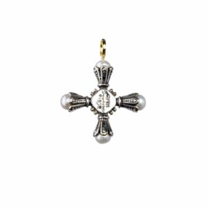 Santorini cross in 18K Gold and Sterling Silver with Semi Precious Stone - Image 4