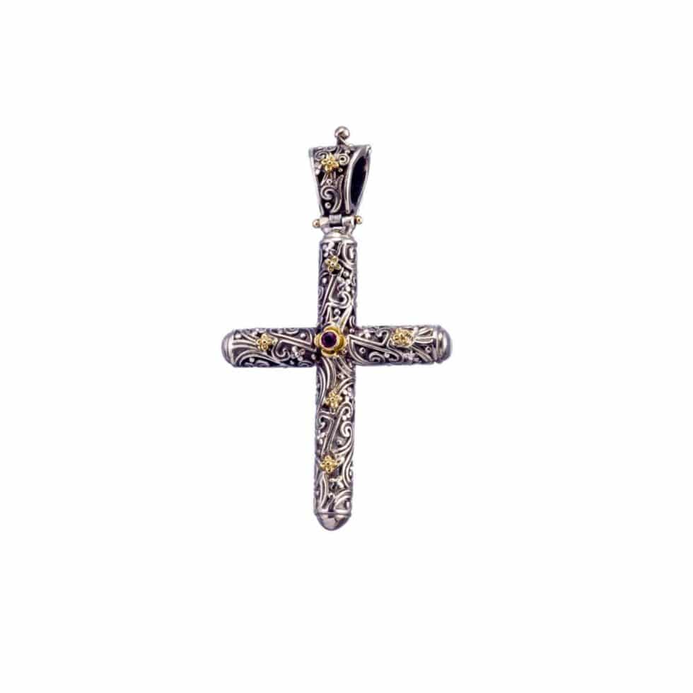 Eden's Garden Eve Cross in Sterling Silver with Gold K18 and Ruby
