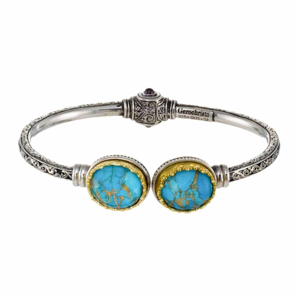 Turquoise copper Set Bracelet, earrings, Ring in Sterling silver with Gold plated parts