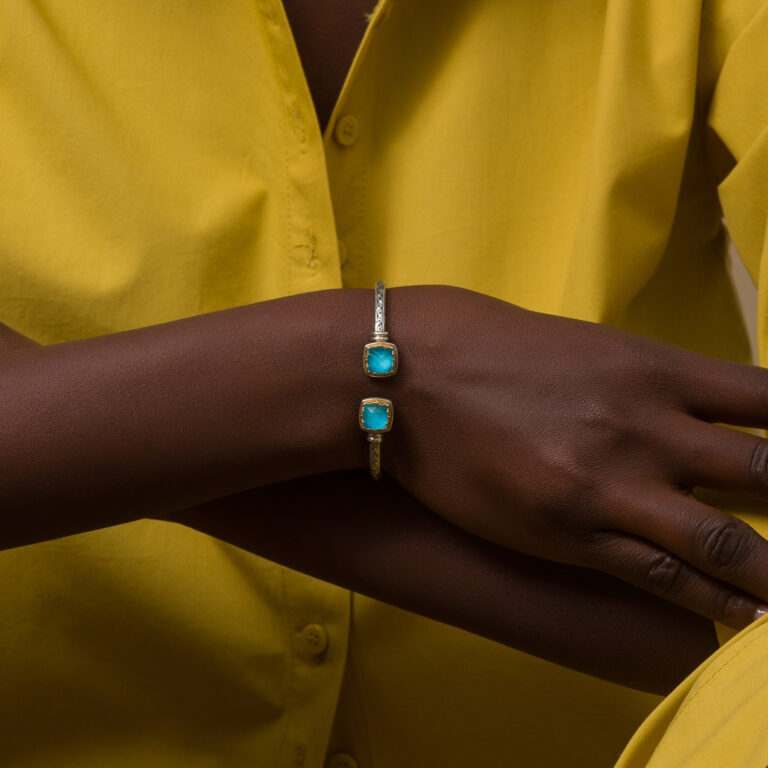 Iris small Square Bracelet in Sterling Silver with Gold Plated parts - Image 2
