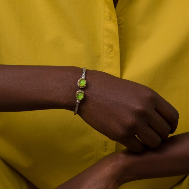 Iris small Oval Bracelet in Sterling Silver with Gold Plated parts