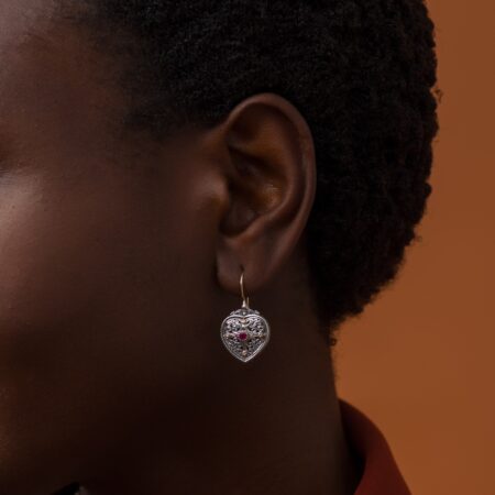 Mediterranean hearts Earrings in 18K Gold and Sterling silver with ruby
