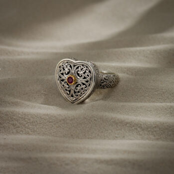 Mediterranean Heart Ring in Sterling Silver with 18K and Ruby