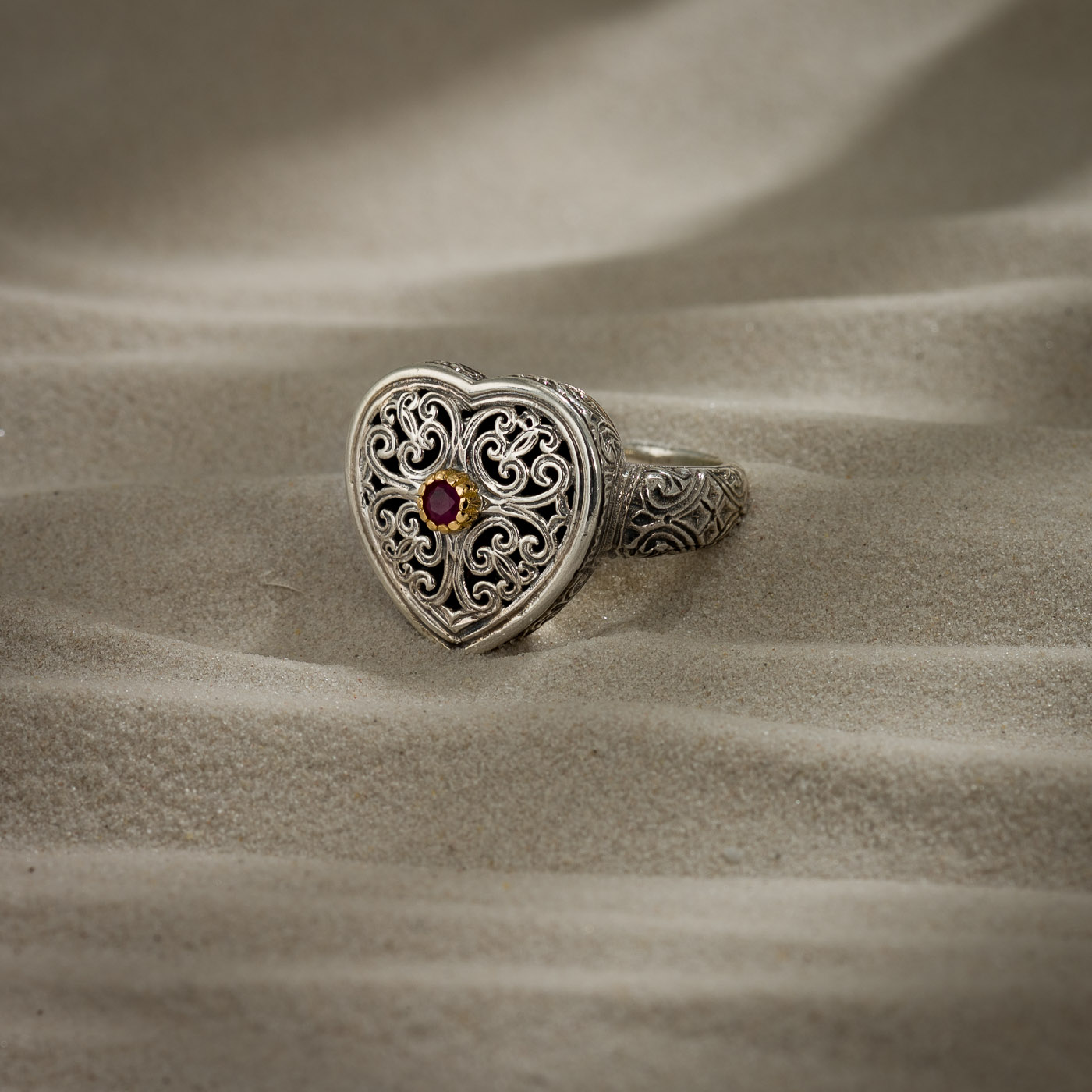 Mediterranean Heart Ring in Sterling Silver with 18K Gold details