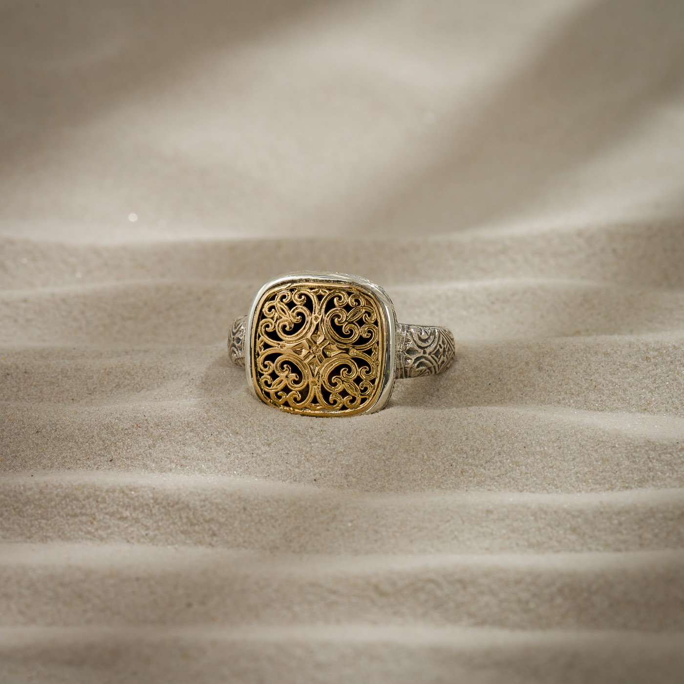 Mediterranean Small Square Ring in 18K Gold and Sterling Silver