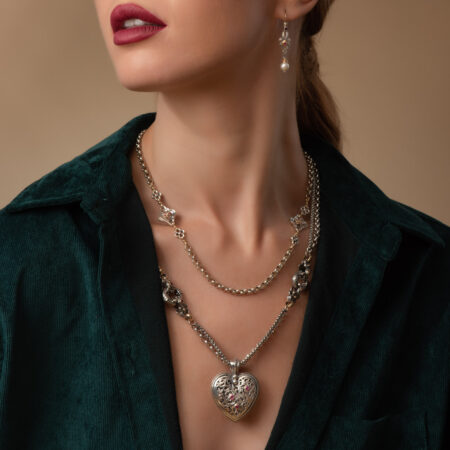 Byzantine flower chain necklace in 18K Gold and Sterling Silver - Image 2