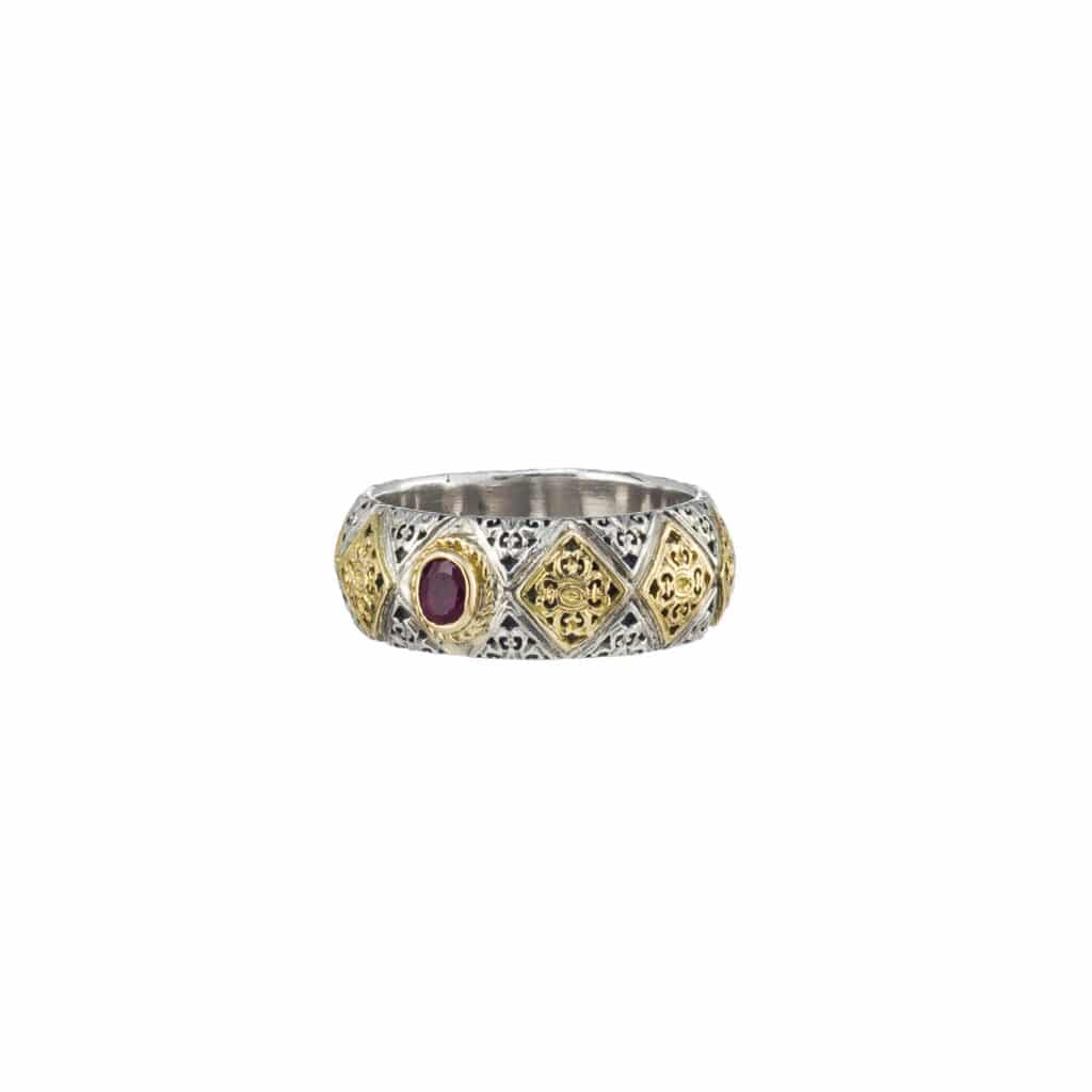 Band ring in 18K Gold and Sterling Silver with Ruby