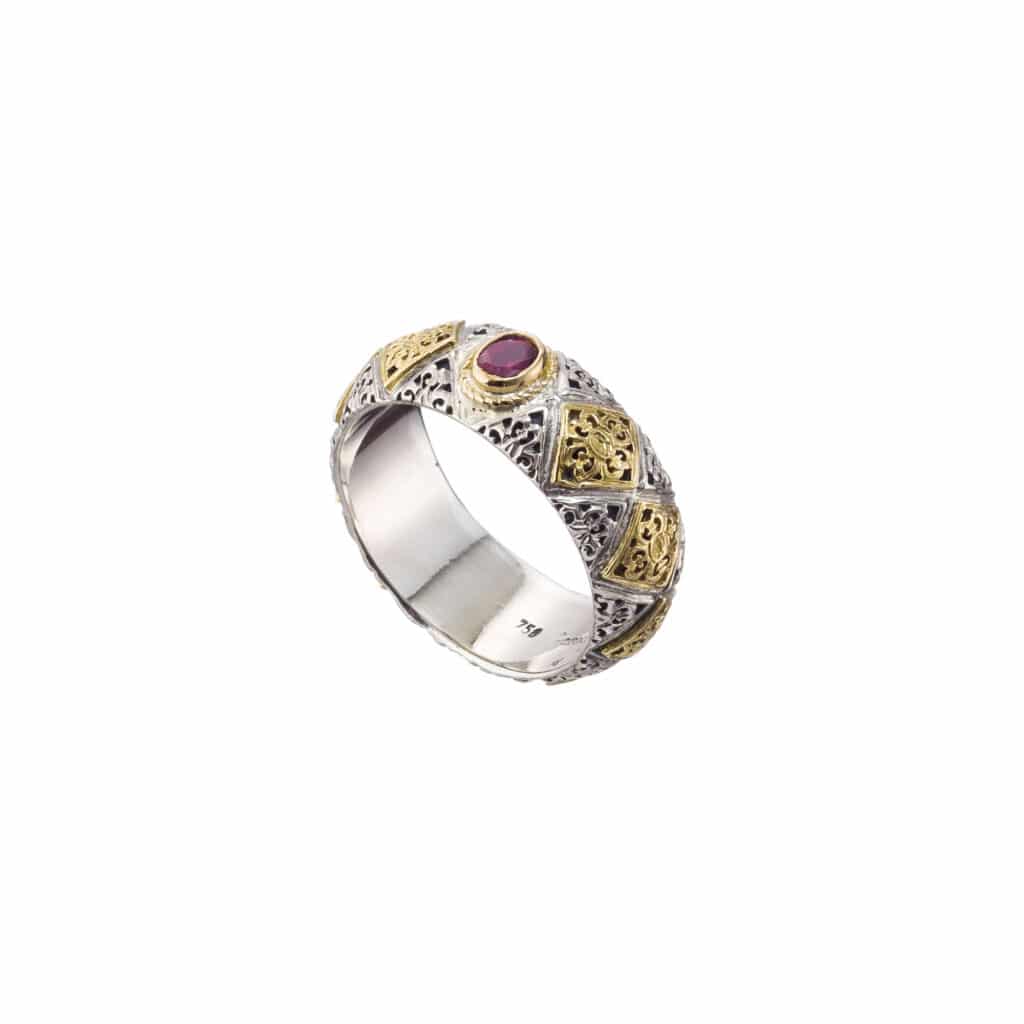 Band ring in 18K Gold and Sterling Silver with Ruby