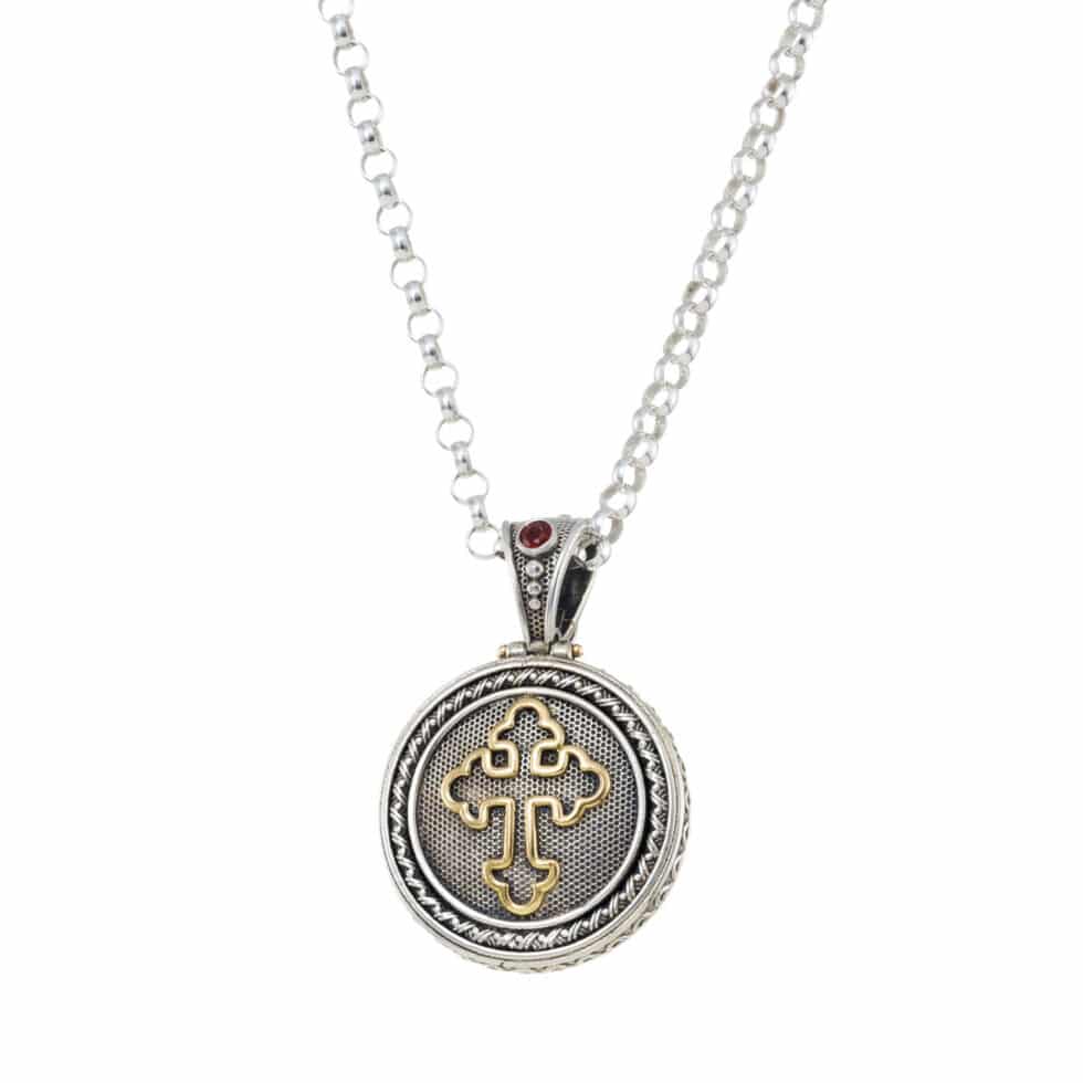 mens silver pendant with gold cross and byzantine style devoted to Ulysses or better known in Greece as Odyseus