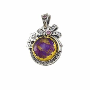 Dione round pendant in Sterling Silver with Gold Plated Parts - Image 2