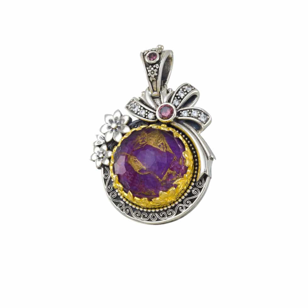 Dione round pendant in Sterling Silver with Gold Plated Parts