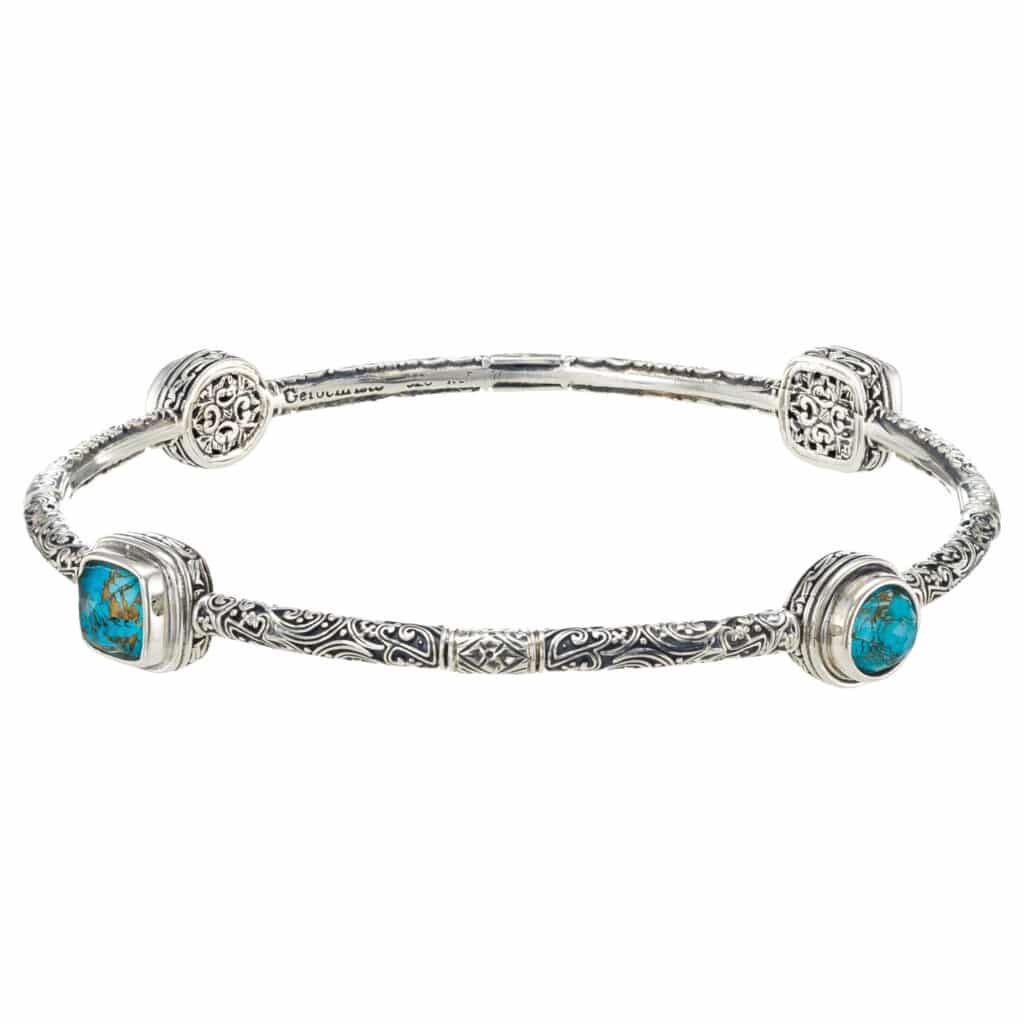 Eva bangle bracelet in sterling silver with doublet stones
