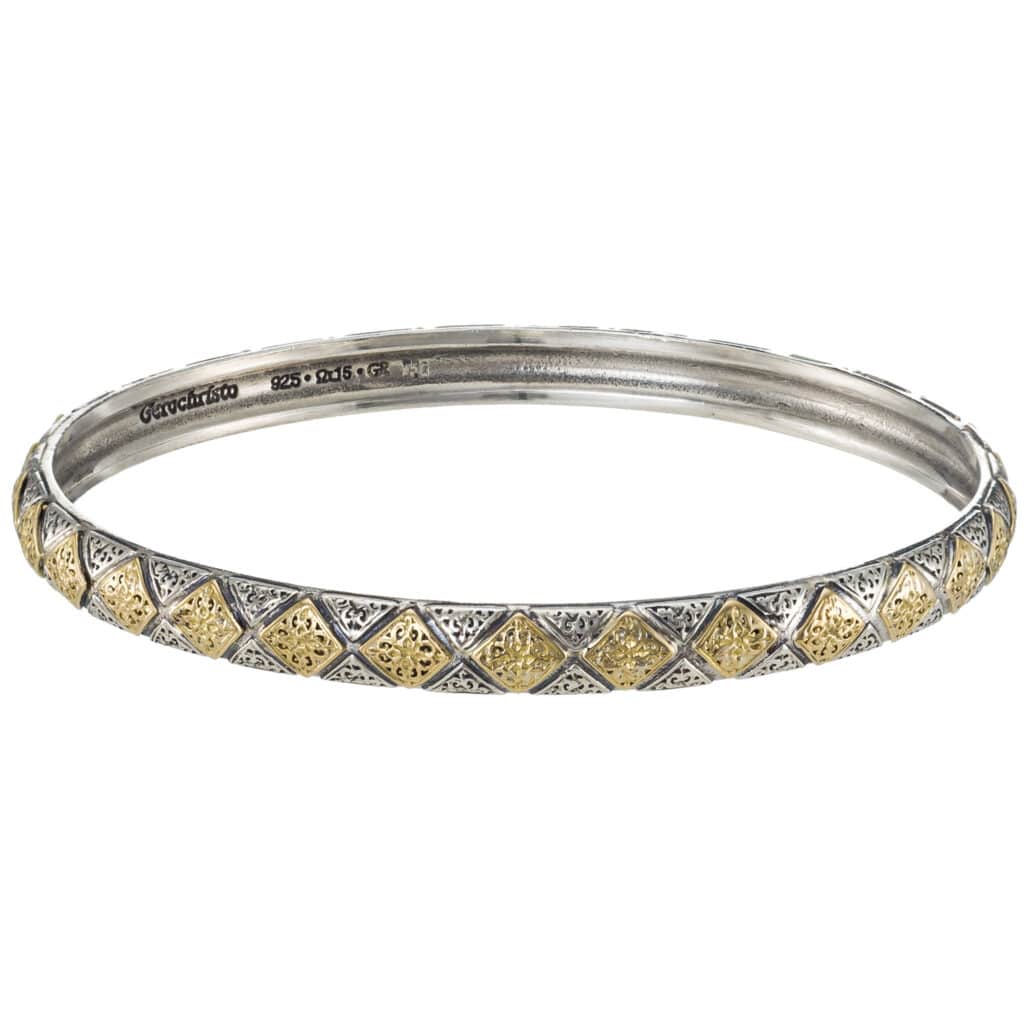 Byzantine Style Bangle bracelet in 18K Gold and sterling silver