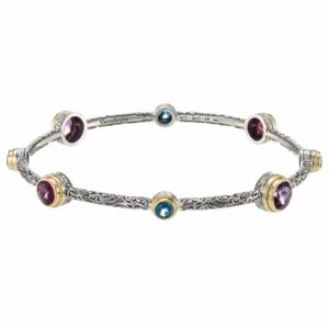 Eden's Garden Bangle bracelet in 18K gold, sterling silver and natural stones