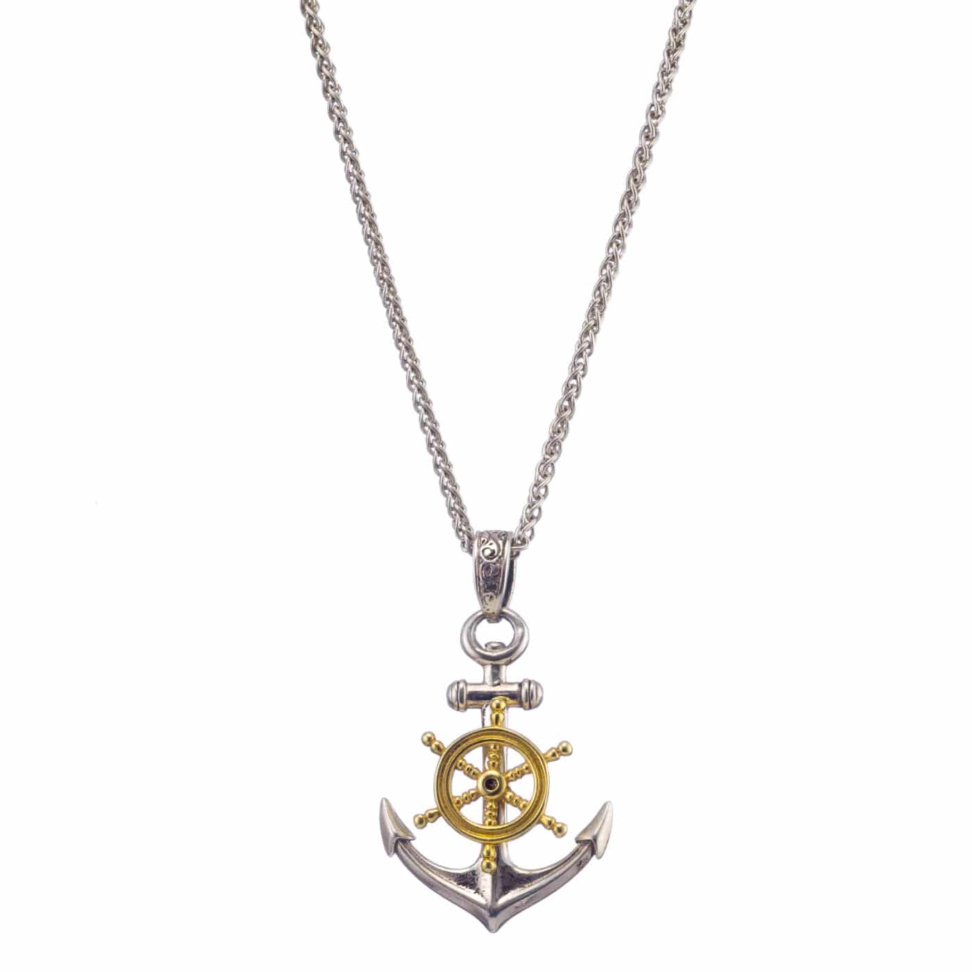 Anchor Pendant in Sterling Silver with Gold Plated Parts