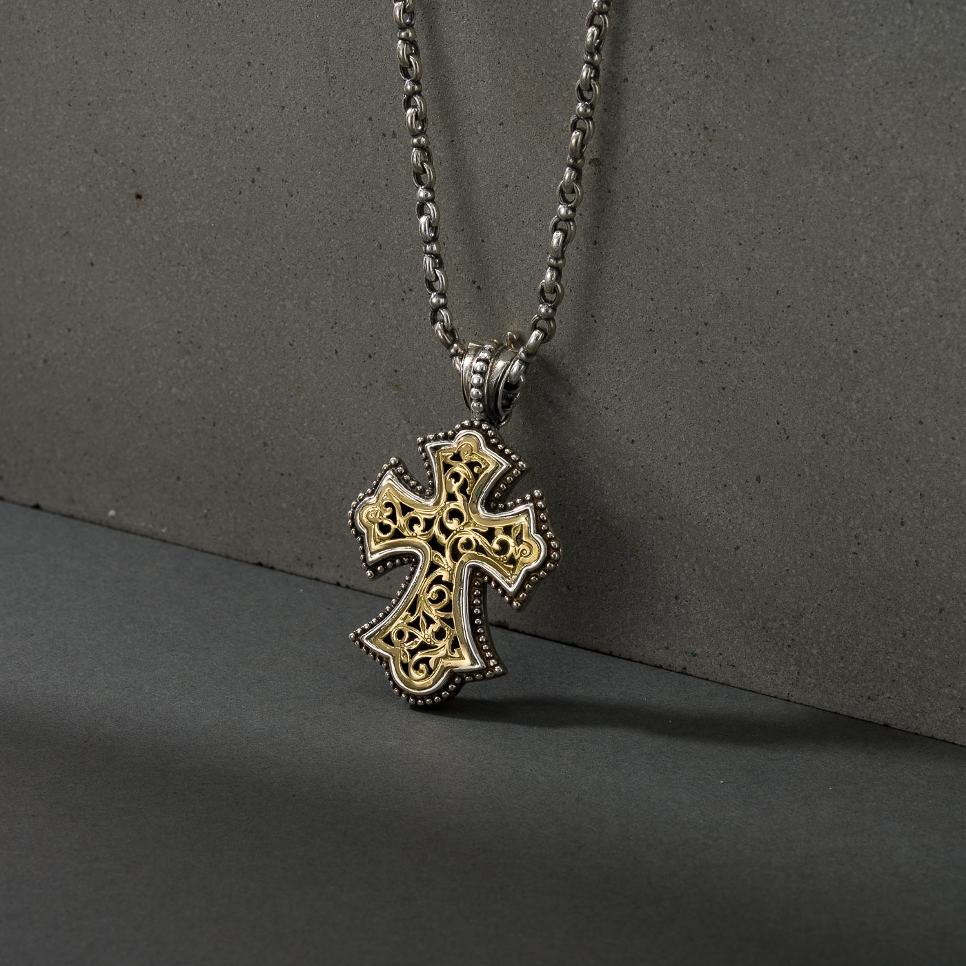 Byzantine Big Cross in 18K Gold and Sterling Silver