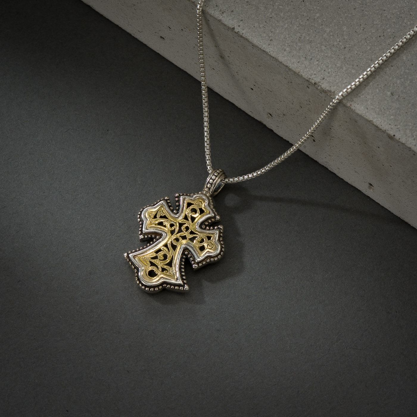 Byzantine Cross in 18K Gold and Sterling Silver