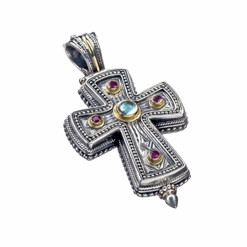 Byzantine cross in 18K Gold and Sterling silver with Gemstones
