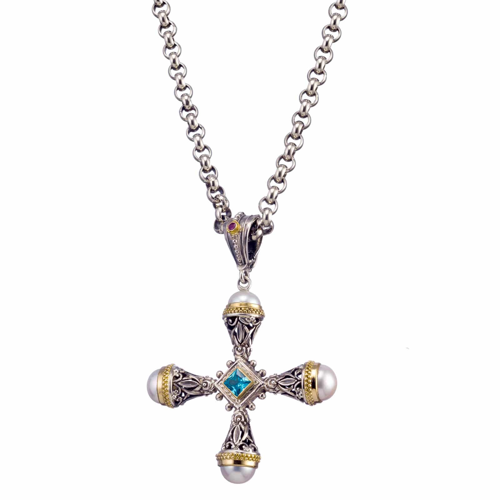 Santorini cross in 18K Gold and sterling silver - Gerochristo Jewelry