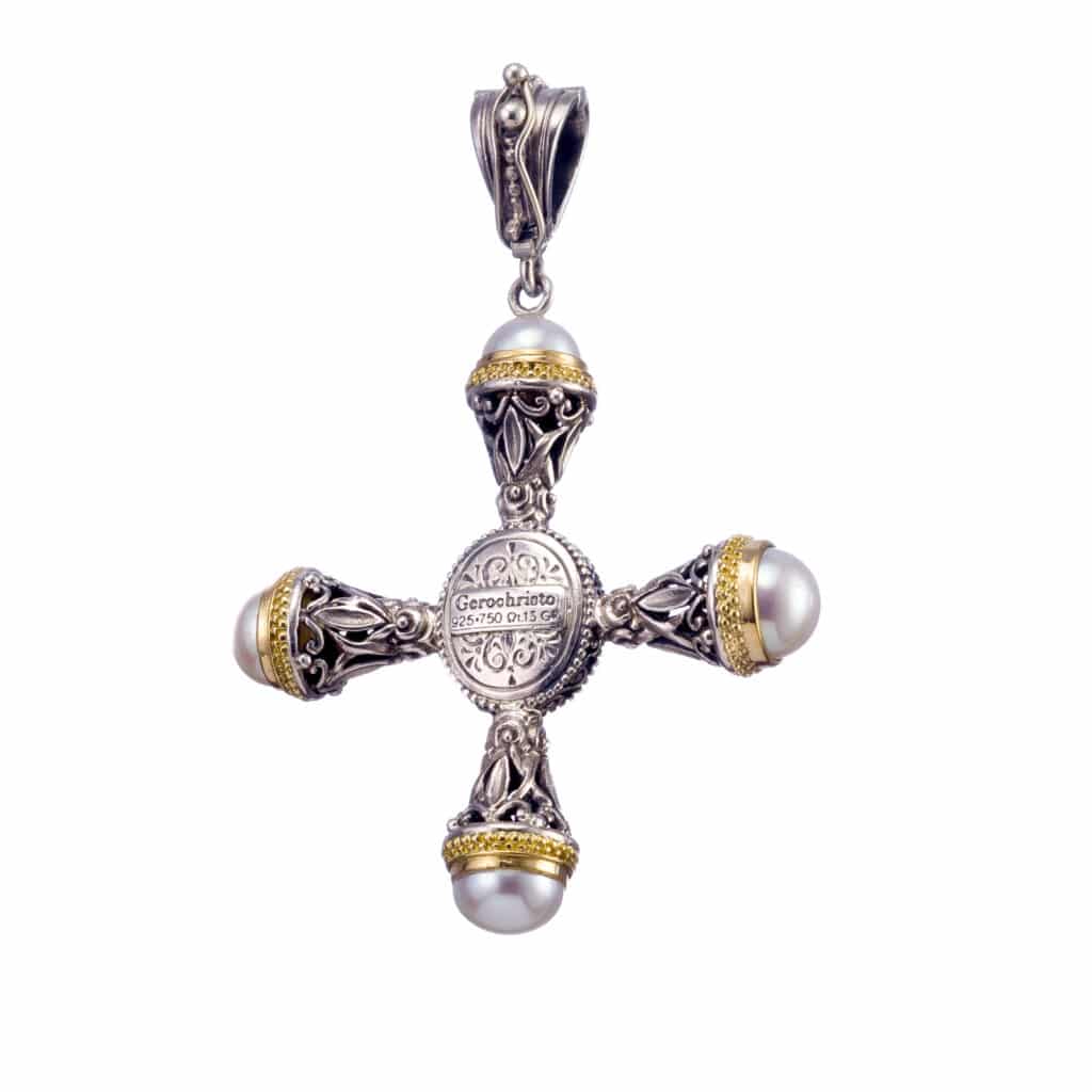 Santorini cross in 18K Gold and sterling silver with aquamarine - Image 4
