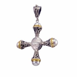 Santorini cross in 18K Gold and sterling silver with aquamarine - Image 4