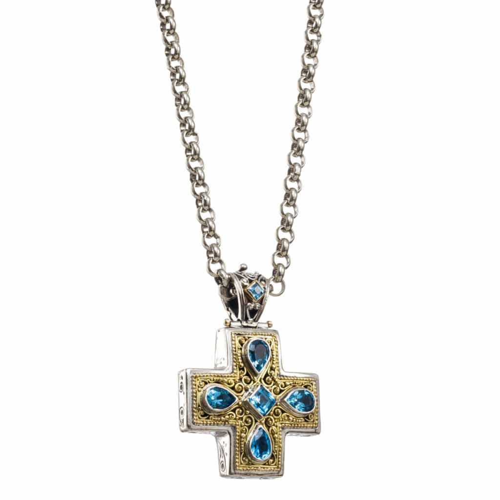 Byzantine cross in 18K Solid Gold, Sterling silver and semi precious stones - Image 3