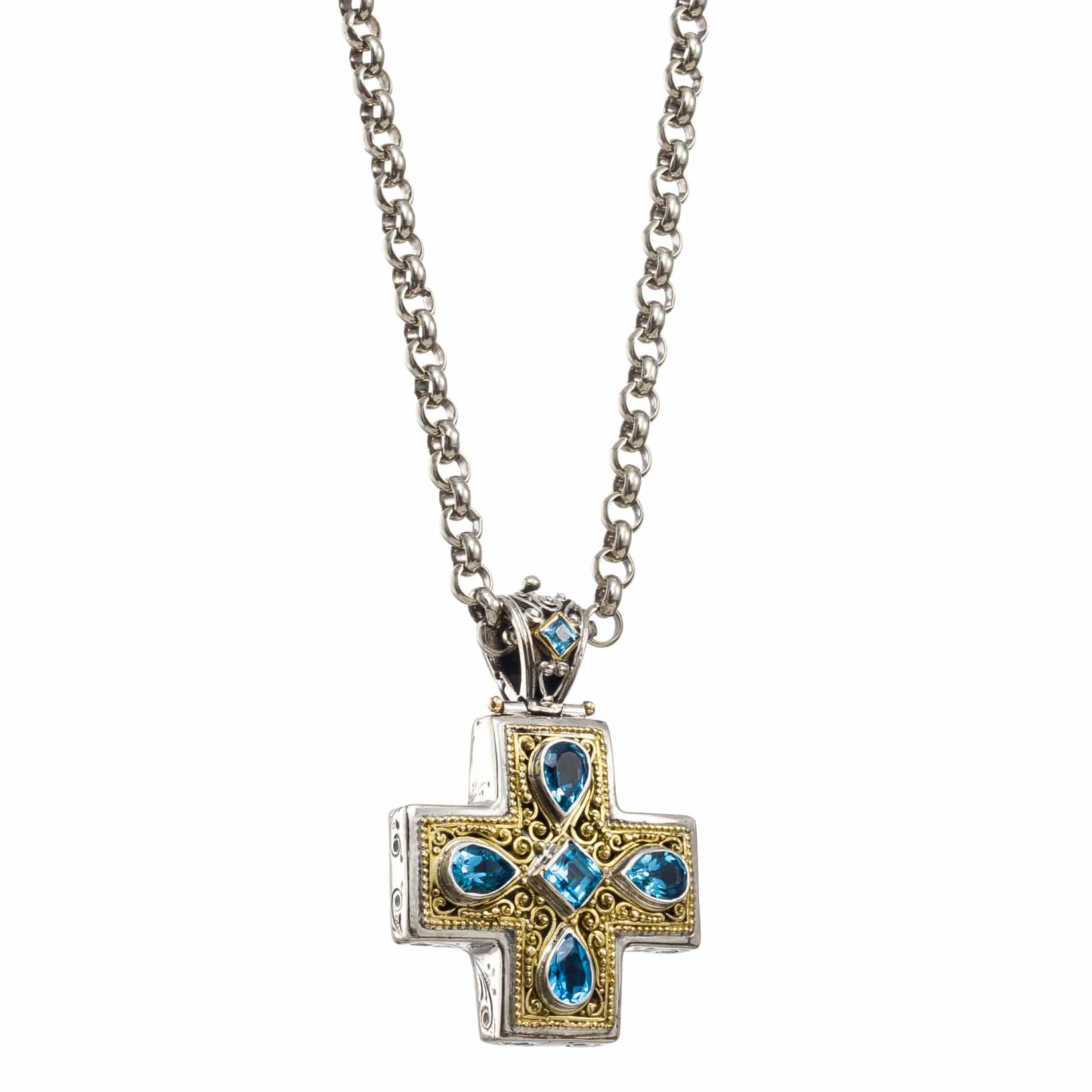 Byzantine cross in 18K Solid Gold, Sterling silver and semi precious stones  Gerochristo Jewelry