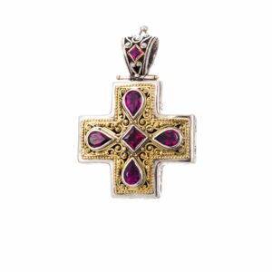 Byzantine cross in 18K Solid Gold, Sterling silver and semi precious stones - Image 2
