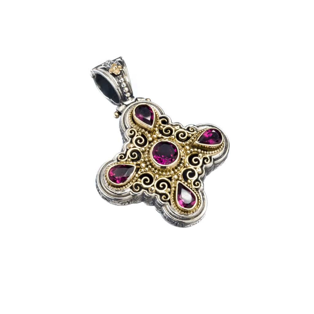 Byzantine Cross in 18K Gold and Sterling Silver with Semi Precious Stones