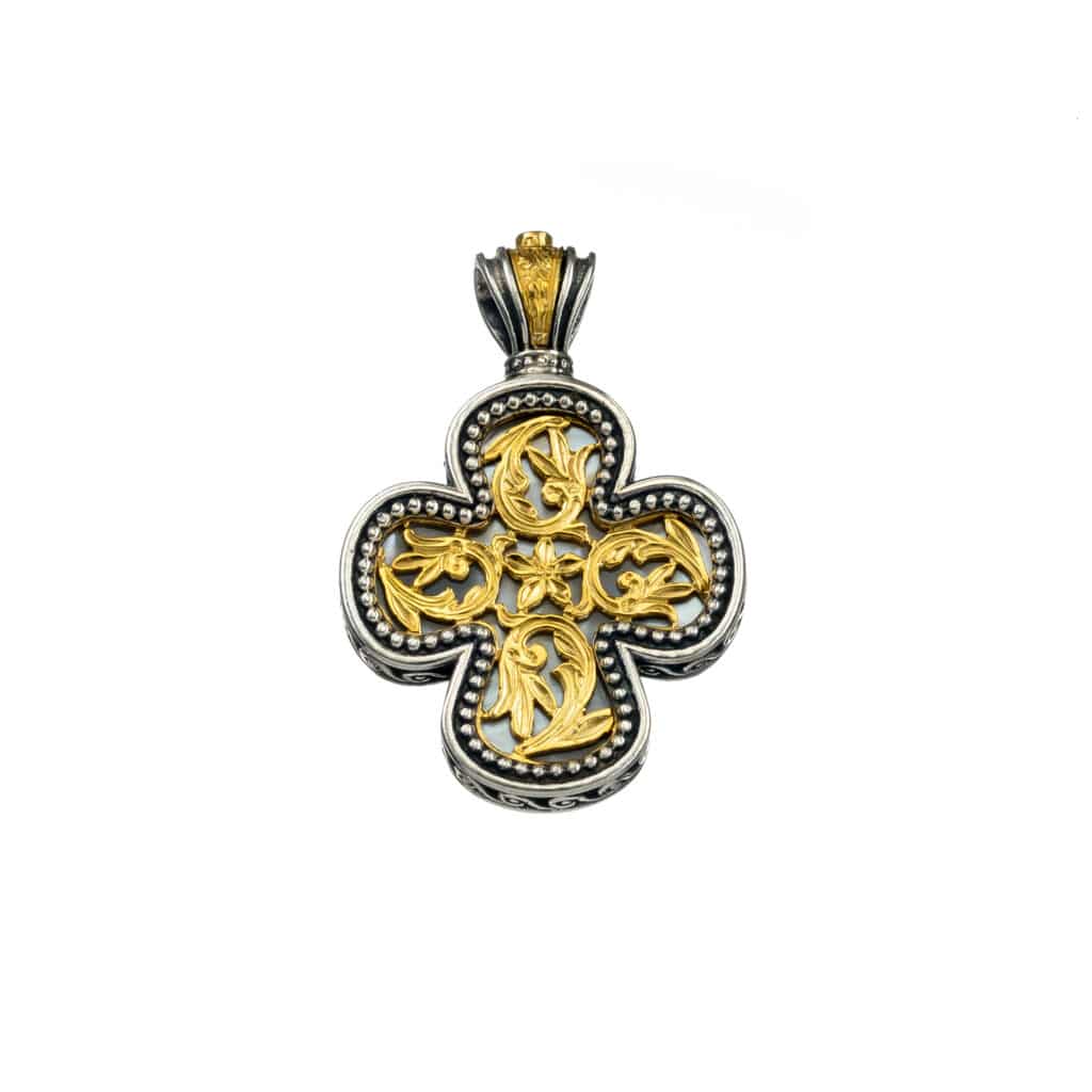 Cross in sterling silver with Gold plated parts and mother of pearl