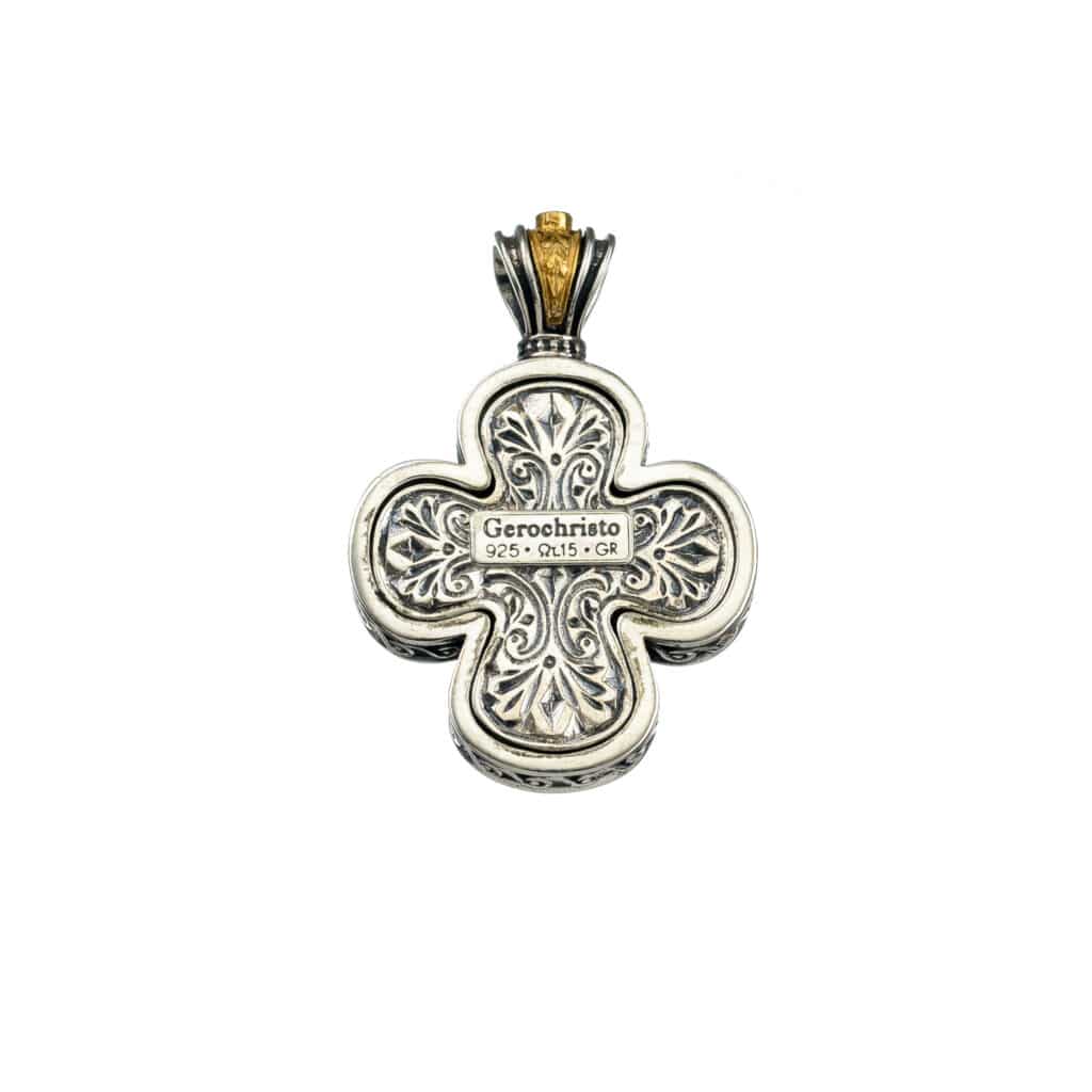 Cross in sterling silver with Gold plated parts engraved Saint Spyridon