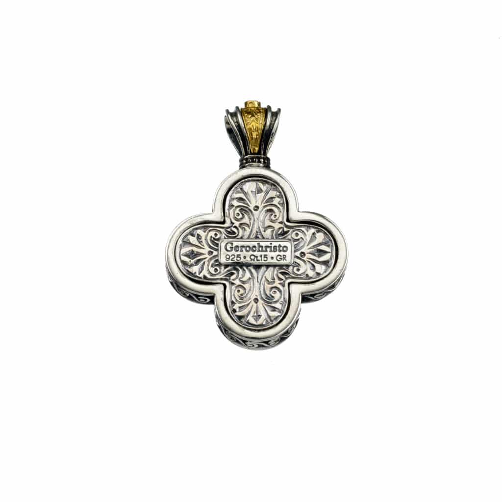 Cross in sterling silver with Gold plated parts and cubic zirconia