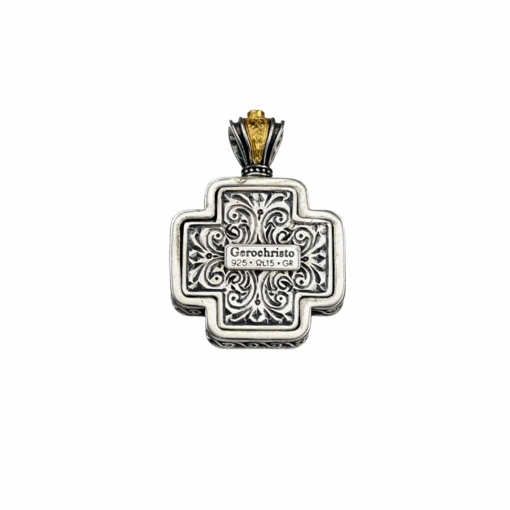 Cross in sterling silver with Gold plated parts and mother of pearl