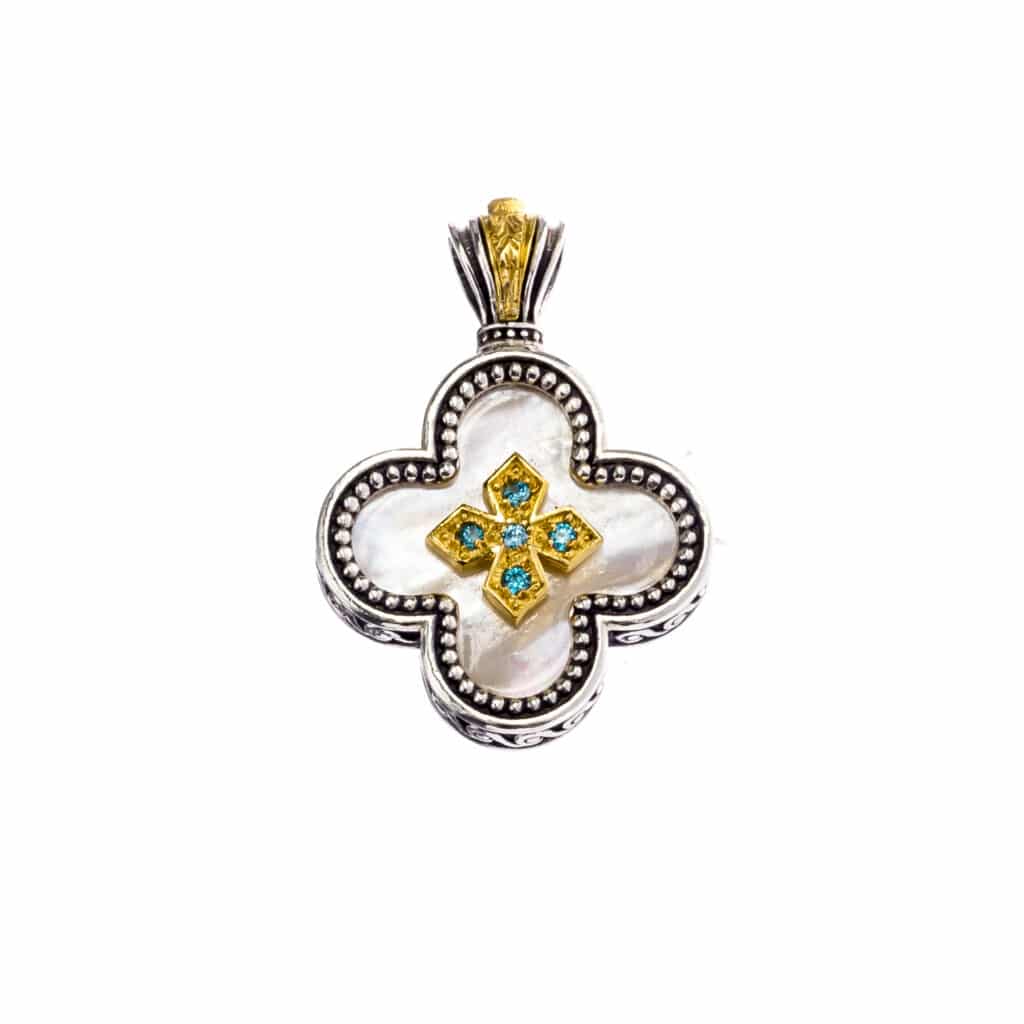 Cross in sterling silver with Gold plated parts mother of pearl and cubic zirconia - Image 3