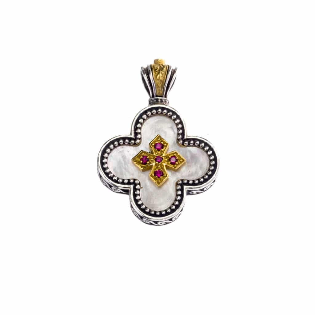 Cross in sterling silver with Gold plated parts mother of pearl and cubic zirconia
