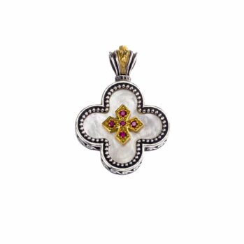 Cross in sterling silver with Gold plated parts mother of pearl and cubic zirconia