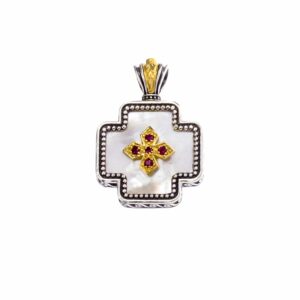 Cross in sterling silver with Gold plated parts mother of pearl and cubic zirconia