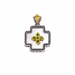 Cross in sterling silver with Gold plated parts mother of pearl and cubic zirconia - Image 2