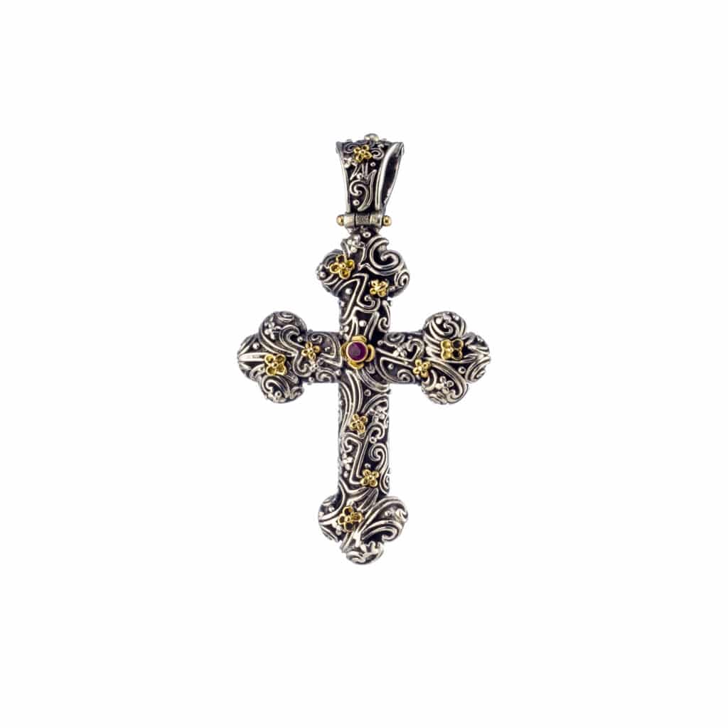 Eden's Garden Eve Cross in Sterling silver with Gold K18 and Ruby